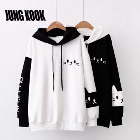 img 3 attached to JUNG KOOK Womens SEN Female Cute Japanese Style Loose Long Sleeve Striped Hooded Sweater