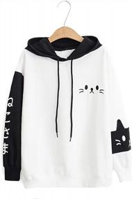 img 4 attached to JUNG KOOK Womens SEN Female Cute Japanese Style Loose Long Sleeve Striped Hooded Sweater