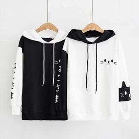img 1 attached to JUNG KOOK Womens SEN Female Cute Japanese Style Loose Long Sleeve Striped Hooded Sweater