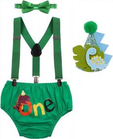 img 4 attached to Baby Boy Dinosaur 1St Birthday Outfit Fishing Party Cake Smash Shorts Suspenders Bowtie Hat Dino Photo Props Costume For SEO Optimization
