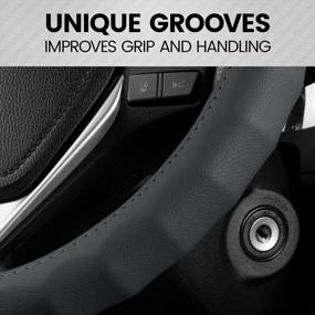 img 1 attached to Ergonomic Comfort Grip Genuine Gray Leather Steering Wheel Cover - Universal Fit For Most Vehicles (14.5" - 15.5") | BDK