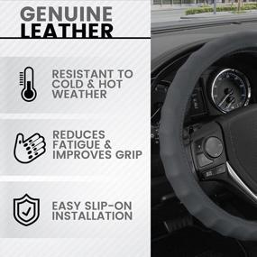 img 3 attached to Ergonomic Comfort Grip Genuine Gray Leather Steering Wheel Cover - Universal Fit For Most Vehicles (14.5" - 15.5") | BDK