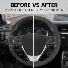 img 2 attached to Ergonomic Comfort Grip Genuine Gray Leather Steering Wheel Cover - Universal Fit For Most Vehicles (14.5" - 15.5") | BDK