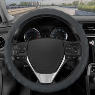 ergonomic comfort grip genuine gray leather steering wheel cover - universal fit for most vehicles (14.5" - 15.5") | bdk логотип