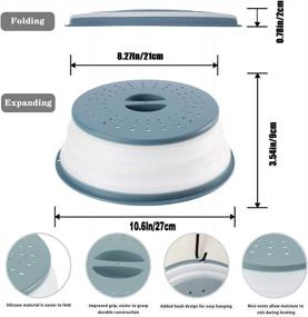 img 3 attached to Складная крышка для защиты от брызг в микроволновой печи - 10,5 дюймов, серая. Вентилируемый дизайн, можно мыть в посудомоечной машине, силикон и пластик не содержат BPA. Идеально подходит для еды, кухонных мисок, тарелок. Можно легко повесить.