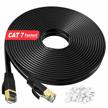 high-speed ethernet cable 75ft (cat 7 long cable) - gigabit flat cat7 lan cord for router, xbox, switch, modem - fastest internet connection - black network cable logo