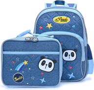 cute lightweight panda kids school backpack set for elementary kindergarten girls - includes lunch bag (blue panda design) логотип