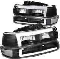 🚦 dna motoring 4-hl-silv99-drl-bk-cl pair of 3d led running lights headlights & bumper lights compatible with silverado 1500 2500 (99-02), black/clear логотип