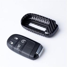 img 1 attached to 🔑 MissBlue Carbon Fiber Key Fob Cover for Jeep - Cherokee, Compass, Grand Cherokee, SRT, Renegade - Smart Car Key, Lightweight & Glossy Finish - B Style (Black)