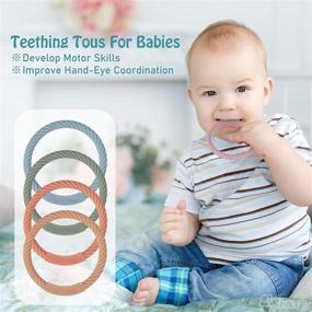 img 3 attached to 🌈 BPA Free Soft Silicone Teething Rings and Teether Bracelets for 3+ Month Babies - Baby Chew Toys and Mom Bracelets - 4 Pack (Ether+Sage+Muted+Apricot)