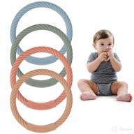 🌈 bpa free soft silicone teething rings and teether bracelets for 3+ month babies - baby chew toys and mom bracelets - 4 pack (ether+sage+muted+apricot) logo