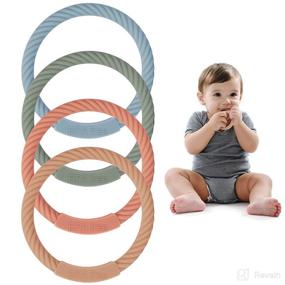 img 4 attached to 🌈 BPA Free Soft Silicone Teething Rings and Teether Bracelets for 3+ Month Babies - Baby Chew Toys and Mom Bracelets - 4 Pack (Ether+Sage+Muted+Apricot)