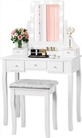 img 4 attached to CHARMAID LED Vanity Set With 10 Dimming Light Bulbs, 3-Slot Removable Organizer, 5 Drawers, 2 Dividers, Dressing Makeup Table With Lighted Mirror And Cushioned Stool For Bedroom Bathroom (White)