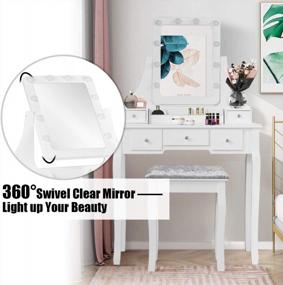 img 1 attached to CHARMAID LED Vanity Set With 10 Dimming Light Bulbs, 3-Slot Removable Organizer, 5 Drawers, 2 Dividers, Dressing Makeup Table With Lighted Mirror And Cushioned Stool For Bedroom Bathroom (White)