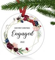 personalized christmas engagement ornament 2022 - perfect wedding gift for couples, beautifully decorate your home - 3" red ornament with custom engraving logo