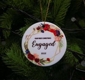 img 1 attached to Personalized Christmas Engagement Ornament 2022 - Perfect Wedding Gift For Couples, Beautifully Decorate Your Home - 3" Red Ornament With Custom Engraving