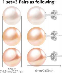 img 1 attached to 3 Pairs 925 Sterling Silver Cultured Pearl Stud Earrings Set AAA Freshwater Pearl Studs Hypoallergenic Sterling Silver Pearl Earrings For Women Girls