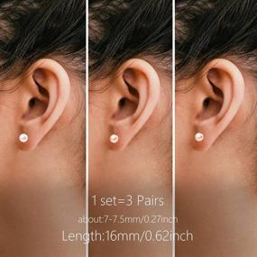 img 2 attached to 3 Pairs 925 Sterling Silver Cultured Pearl Stud Earrings Set AAA Freshwater Pearl Studs Hypoallergenic Sterling Silver Pearl Earrings For Women Girls