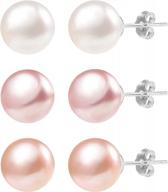 3 pairs 925 sterling silver cultured pearl stud earrings set aaa freshwater pearl studs hypoallergenic sterling silver pearl earrings for women girls logo