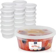 40 pack of 8 oz round plastic deli cups with lids - leak proof, airtight, microwave & dishwasher safe, stackable, reusable - us made, white логотип