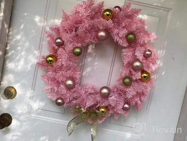 img 1 attached to Goplus 24" Pink Christmas Wreath With Ornament Balls & Golden Bow - Xmas Decor For Doorways, Windows, Walls & Fireplaces review by Jasmine Harris