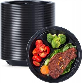 img 4 attached to 150 Pack YANGRUI 9 Inch BPA Free Reusable Plastic Plates With 3 Compartments - Food Grade Material Black Dinner Plates