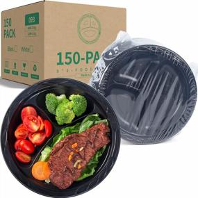 img 1 attached to 150 Pack YANGRUI 9 Inch BPA Free Reusable Plastic Plates With 3 Compartments - Food Grade Material Black Dinner Plates