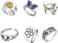 набор колец со смайликом и плачущим лицом, массивная регулируемая бабочка, винтажные серебряные кольца в виде гриба, звезды, цветка для женщин логотип
