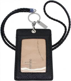 img 4 attached to Boshiho Vertical Style Leather ID Card Badge Holder With Keychain Lanyard (Black With Keychain)
