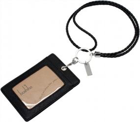 img 3 attached to Boshiho Vertical Style Leather ID Card Badge Holder With Keychain Lanyard (Black With Keychain)
