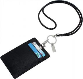 img 2 attached to Boshiho Vertical Style Leather ID Card Badge Holder With Keychain Lanyard (Black With Keychain)
