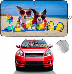 img 4 attached to HOMEYA Dogs &amp; Flower Car Солнцезащитный козырек на лобовое стекло - складной автомобильный солнцезащитный козырек с отражателем ультрафиолетовых лучей для охлаждения автомобиля и защиты детей, младенцев и домашних животных (59 X 33,5 дюймов)