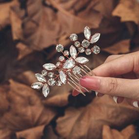 img 1 attached to Sparkling Rose Gold Wedding Hair Comb For Women - Catery Crystal Bride Rhinestone Headpiece