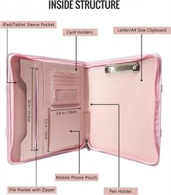 img 2 attached to GraduatePro Portfolio Binder Leather Zippered Padfolio Folder Business Case Organizer Bag For Pad Notebook Resume With Clipboard For Women, Pink