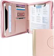 graduatepro portfolio binder leather zippered padfolio folder business case organizer bag for pad notebook resume with clipboard for women, pink logo
