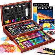 art supplies, caliart 153-pack deluxe wooden art set crafts drawing painting coloring supplies kit with 2 a4 sketch pads, 1 coloring book, creative gift box for adults artist beginners kids girls boys logo