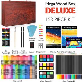 img 3 attached to Art Supplies, Caliart 153-Pack Deluxe Wooden Art Set Crafts Drawing Painting Coloring Supplies Kit With 2 A4 Sketch Pads, 1 Coloring Book, Creative Gift Box For Adults Artist Beginners Kids Girls Boys