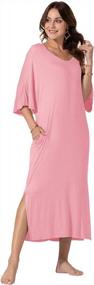 img 2 attached to Ультрамягкая ночная рубашка больших размеров с карманами и V-образным вырезом для женщин: объемное и повседневное свободное длинное платье для сна от WEKILI