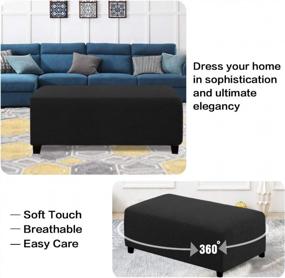 img 1 attached to Transform Your Sofa: High-Quality Ottoman And Seat Cushion Slipcover - Fits L-Shaped And Chaise Part Covers - Stretchy And Soft - Black - 56"-75" Length