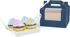 img 4 attached to Yotruth Blackish Blue Cupcake Box 4 Cupcake Holders（50Packs）,6.2 X 6.2 X 3.5 Inch,Cupcake Carrier With Insert And Display Window