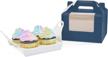 yotruth blackish blue cupcake box 4 cupcake holders（50packs）,6.2 x 6.2 x 3.5 inch,cupcake carrier with insert and display window logo