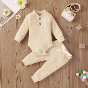 img 3 attached to Warm And Comfy: HZYKOK Unisex 2-Piece Knitted Cotton Romper And Pants Set For Newborns