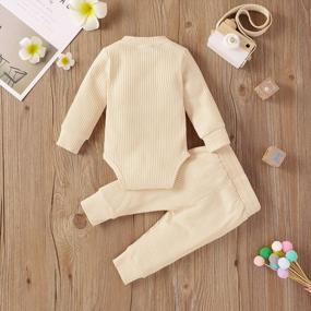 img 2 attached to Warm And Comfy: HZYKOK Unisex 2-Piece Knitted Cotton Romper And Pants Set For Newborns