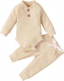 img 4 attached to Warm And Comfy: HZYKOK Unisex 2-Piece Knitted Cotton Romper And Pants Set For Newborns