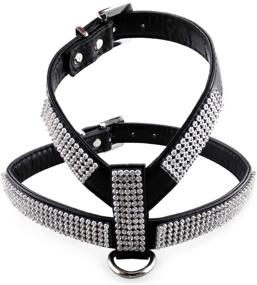 img 4 attached to 🐾 JWPC Sparkly Rhinestone Pet Harness- Soft Padded Leather Vest for Dogs and Cats