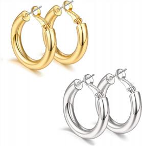 img 4 attached to Shop Stunning Chunky Gold Hoop Earrings With Sterling Silver Post & 14K Gold Plating For Women By Sovesi