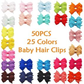 img 3 attached to ✨ Yxiang Baby Hair Clips - 50 PCS 2" Tiny Toddler Hair Bow Clips, Fully Lined Bows Barrette for Baby Girls Infants Newborns in Pairs - 25 Colors Available!