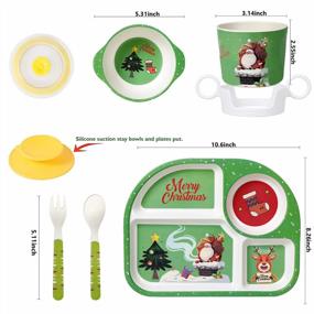 img 2 attached to Shopwithgreen 7Pcs/Set Bamboo Kids Dinnerware Set - Children Dishes - Food Plate Bowl Cup Spoon Fork Set Dishware, Cartoon Tableware, Dishwasher Safe Kids Healthy Mealtime, BPA Free, Christmas