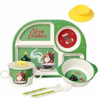 shopwithgreen 7pcs / set bamboo kids dinnerware set - детская посуда - тарелка для еды, чашка, ложка, вилка, набор посуды, мультяшная посуда, посудомоечная машина, безопасная для детей, здоровое питание, bpa бесплатно, рождество логотип