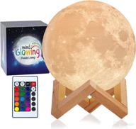 3d moon lamp - rechargeable night light with 16 led colors, dimmable, wooden stand, remote & touch control - nursery decor and birthday gift idea logo